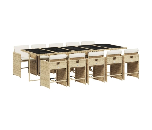 Set comedor de jardín 11 pzas con cojines ratán sintético beige