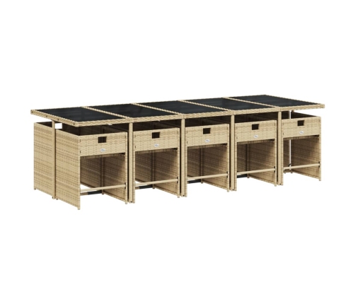 Set comedor de jardín 11 pzas con cojines ratán sintético beige