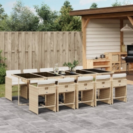 Set comedor de jardín 11 pzas con cojines ratán sintético beige