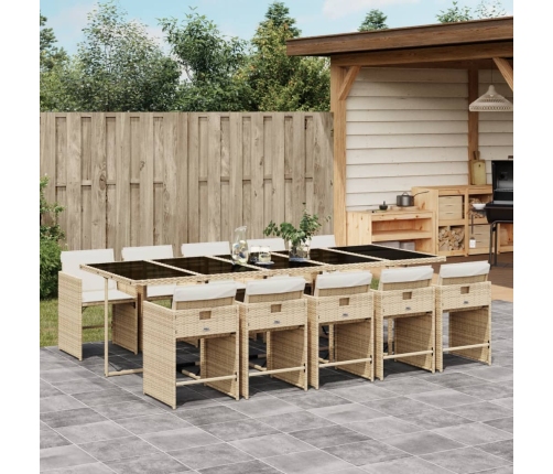 Set comedor de jardín 11 pzas con cojines ratán sintético beige
