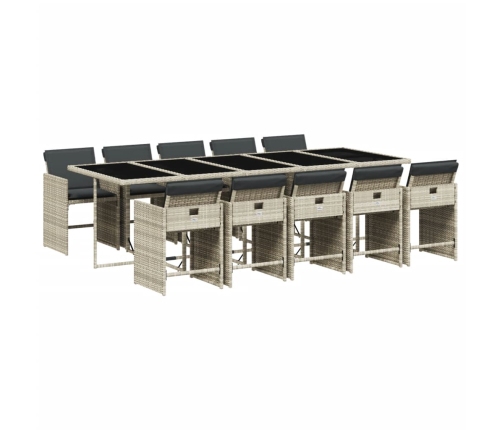 Set de comedor de jardín 11 pzas y cojines ratán sintético gris
