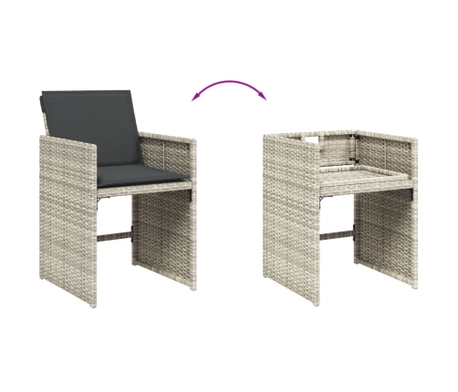 Set de comedor de jardín 11 pzas y cojines ratán sintético gris
