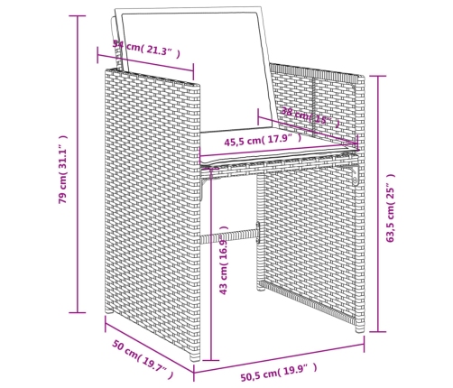 Set de comedor de jardín 11 pzas y cojines ratán sintético gris