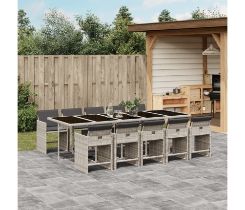 Set de comedor de jardín 11 pzas y cojines ratán sintético gris