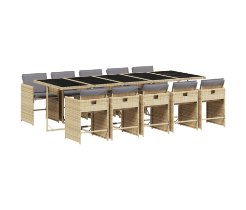 Set comedor de jardín 11 pzas con cojines ratán sintético beige