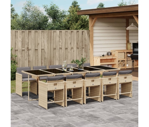 Set comedor de jardín 11 pzas con cojines ratán sintético beige