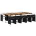 Set de comedor jardín 11 pzas con cojines ratán sintético negro