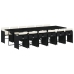 Set comedor de jardín con cojines 13 pzas ratán sintético negro