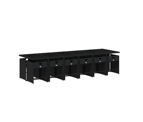 Set comedor de jardín con cojines 13 pzas ratán sintético negro