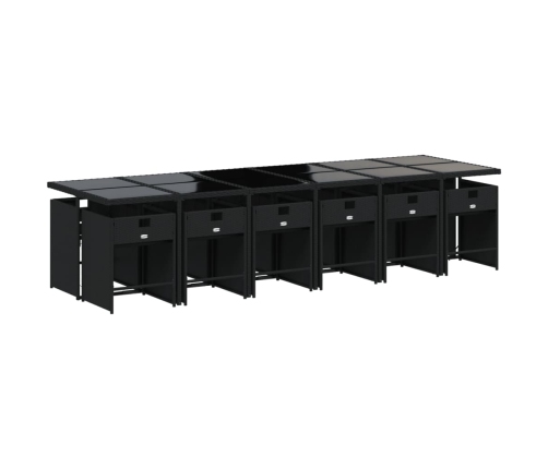 Set comedor de jardín con cojines 13 pzas ratán sintético negro