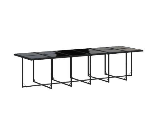 Set comedor de jardín con cojines 13 pzas ratán sintético negro