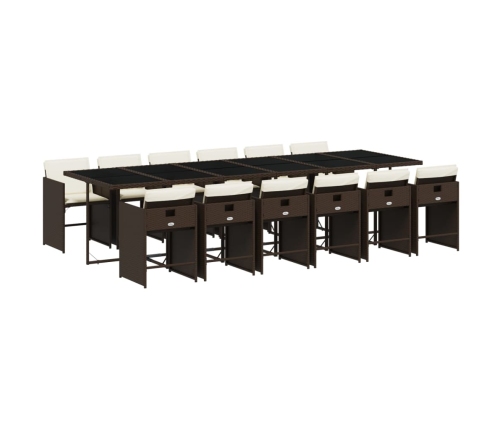 Set muebles de jardín 13 pzas y cojines ratán sintético marrón