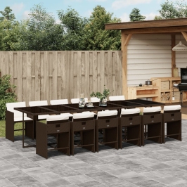 Set muebles de jardín 13 pzas y cojines ratán sintético marrón