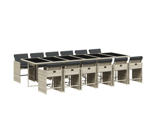Set comedor jardín y cojines 13 pzas ratán sintético gris claro