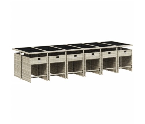Set comedor jardín y cojines 13 pzas ratán sintético gris claro