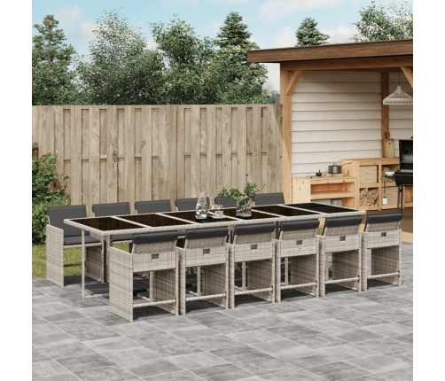 Set comedor jardín y cojines 13 pzas ratán sintético gris claro