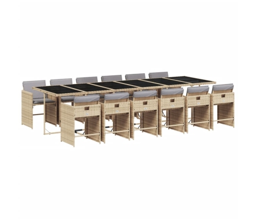 Set comedor de jardín con cojines 13 pzas ratán sintético beige