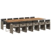 Set comedor de jardín con cojines 13 pzas ratán sintético gris
