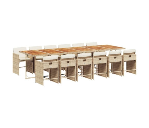 Set comedor de jardín con cojines 13 pzas ratán sintético beige