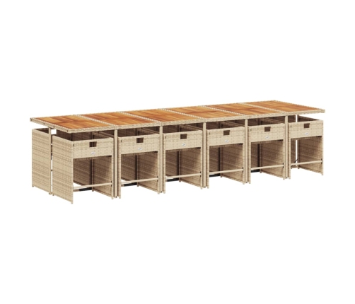 Set comedor de jardín con cojines 13 pzas ratán sintético beige