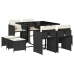 Set de comedor de jardín 9 pzas y cojines ratán sintético negro