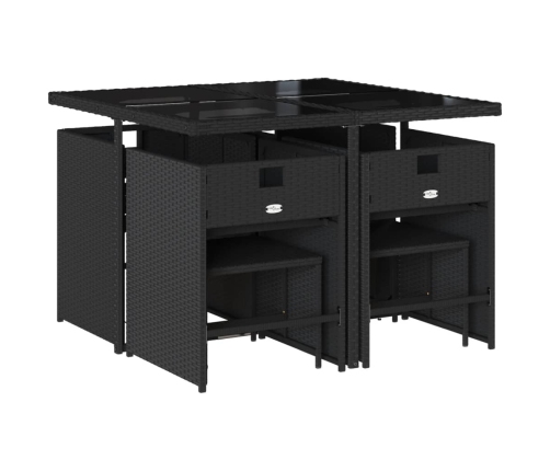 Set de comedor de jardín 9 pzas y cojines ratán sintético negro