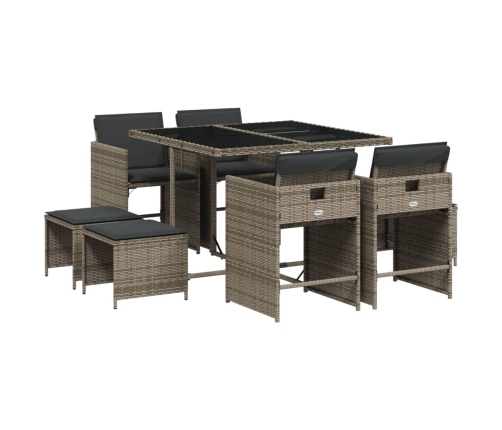 Set comedor jardín 9 pzas y cojines ratán sintético gris