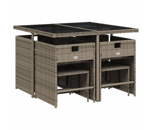 Set comedor jardín 9 pzas y cojines ratán sintético gris