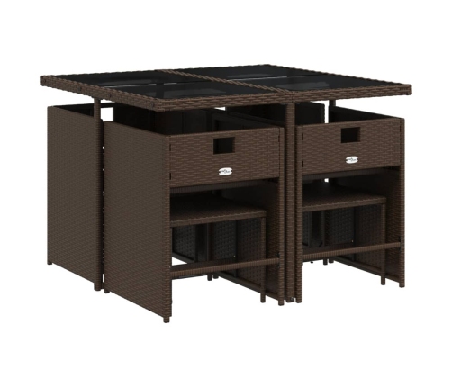 Set comedor para jardín 9 pzas y cojines ratán sintético marrón