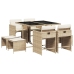 Set comedor de jardín 9 pzas con cojines ratán sintético beige