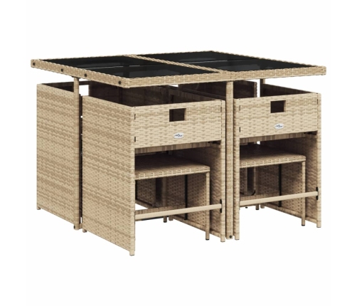 Set comedor de jardín 9 pzas con cojines ratán sintético beige