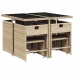Set comedor de jardín 9 pzas con cojines ratán sintético beige