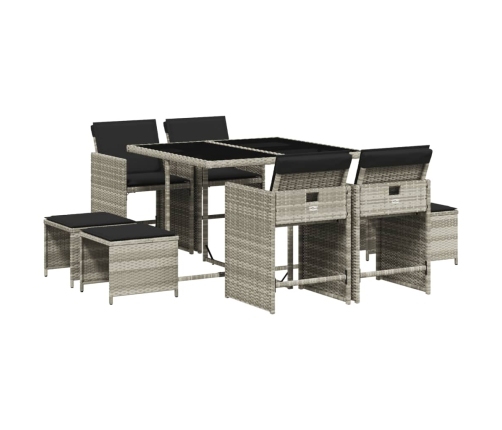 Set comedor de jardín 9 pzas cojines ratán sintético gris claro