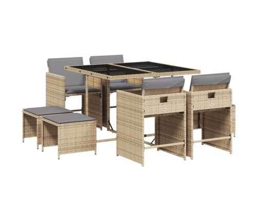 Set comedor de jardín 9 pzas con cojines ratán sintético beige