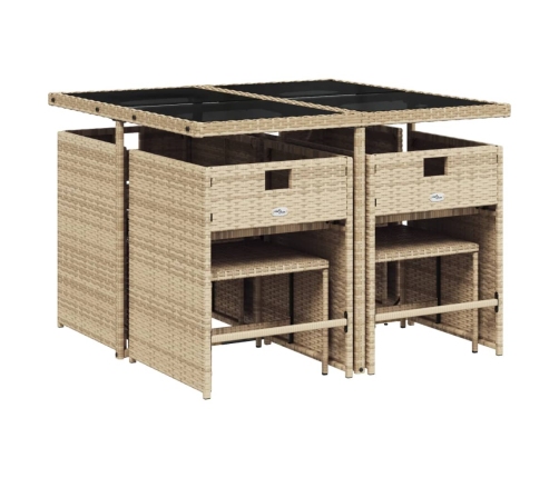 Set comedor de jardín 9 pzas con cojines ratán sintético beige
