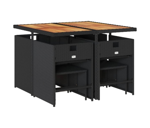 Set de comedor de jardín 9 pzas y cojines ratán sintético negro