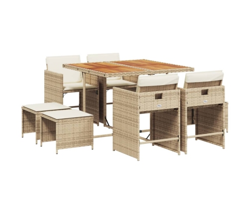 Set comedor de jardín 9 pzas con cojines ratán sintético beige
