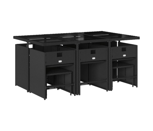 Set de comedor jardín 11 pzas con cojines ratán sintético negro