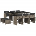Set de comedor de jardín 11 pzas y cojines ratán sintético gris