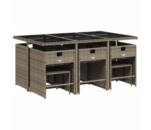Set de comedor de jardín 11 pzas y cojines ratán sintético gris