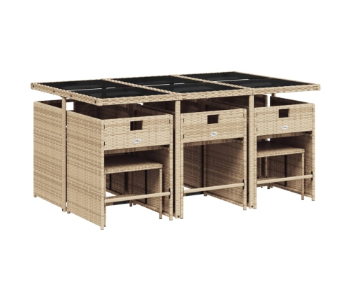 Set comedor de jardín 11 pzas con cojines ratán sintético beige
