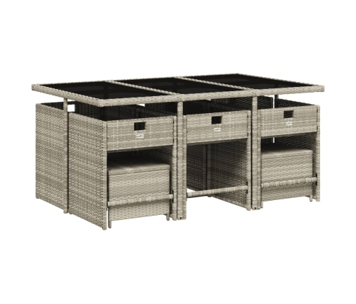 Set de comedor de jardín 11 pzas y cojines ratán sintético gris