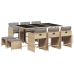 Set comedor de jardín 11 pzas con cojines ratán sintético beige