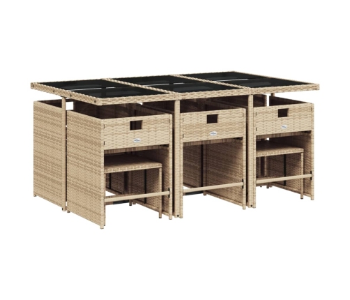 Set comedor de jardín 11 pzas con cojines ratán sintético beige