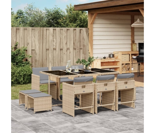 Set comedor de jardín 11 pzas con cojines ratán sintético beige