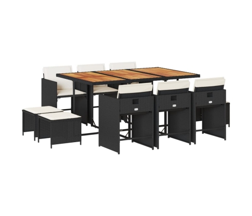 Set de comedor jardín 11 pzas con cojines ratán sintético negro