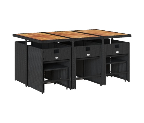 Set de comedor jardín 11 pzas con cojines ratán sintético negro