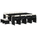 Set comedor de jardín con cojines 13 pzas ratán sintético negro