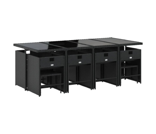 Set comedor de jardín con cojines 13 pzas ratán sintético negro