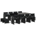 Set comedor de jardín con cojines 13 pzas ratán sintético negro